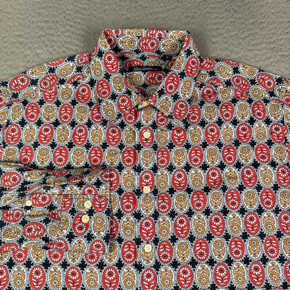 Robert Graham Shirt Mens L Red Orange Floral Geometric Abstract Long Sleeve